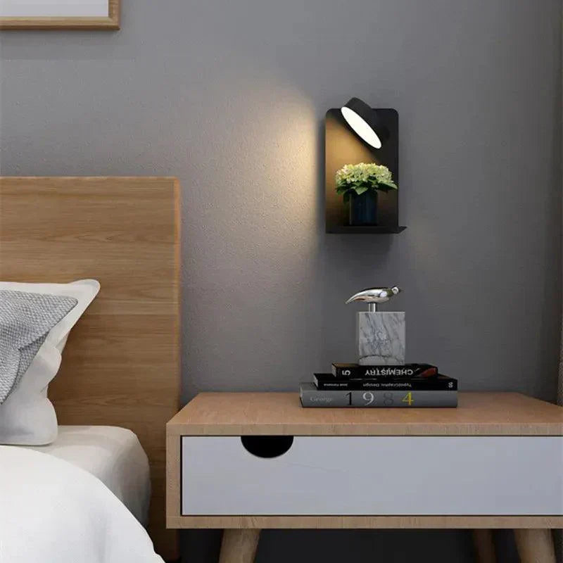 Adjustable LED Wall Lamp with Shelf and USB Charging