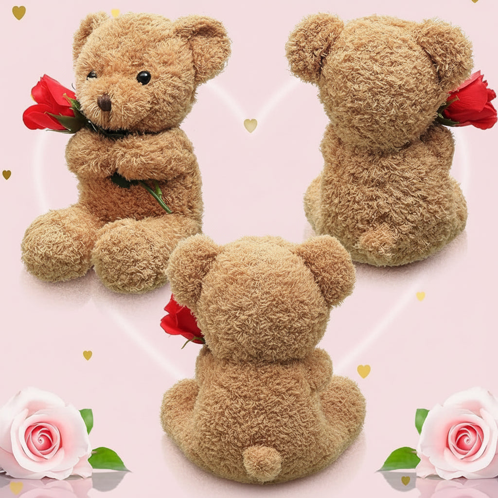 Plush Valentine Bear Stuffed Animal with Rose