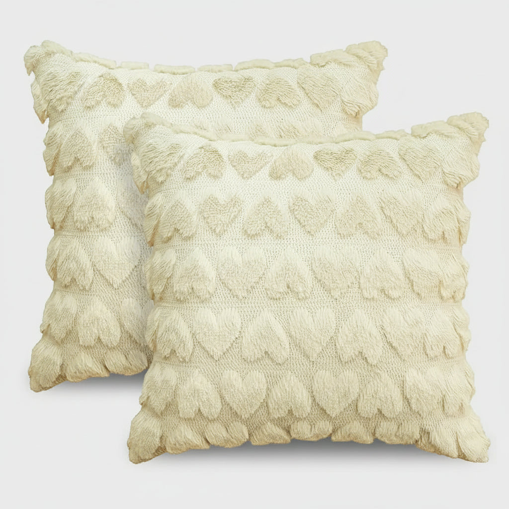 Pink Plush Valentine Heart Throw Pillow Cover