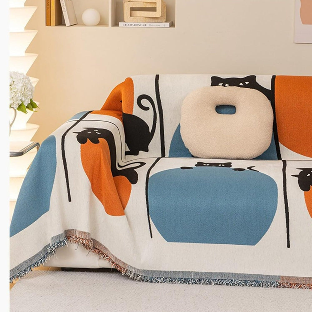 Woven Cat Print Sofa Cover in Ultra-Soft Chenille