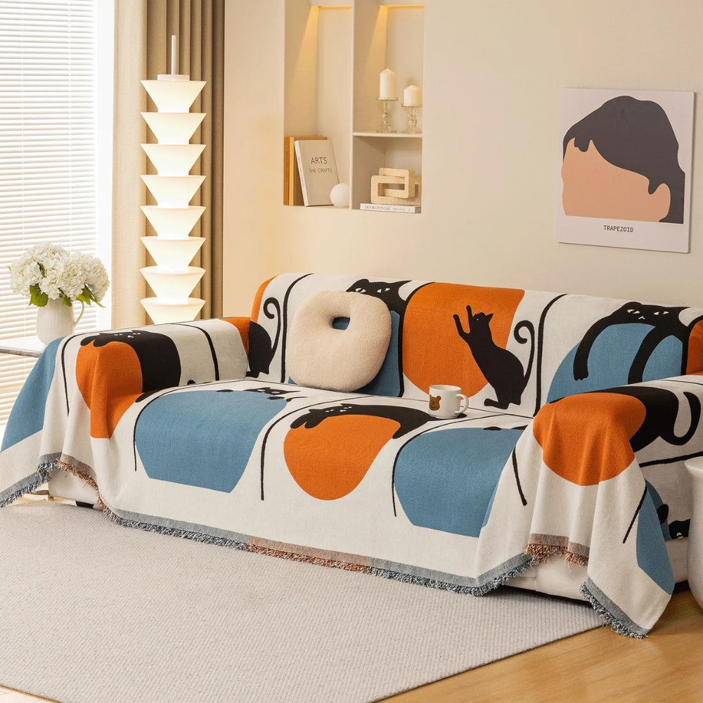Woven Cat Print Sofa Cover in Ultra-Soft Chenille