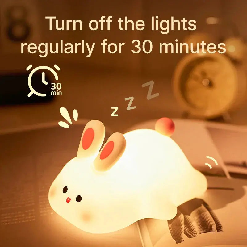 Rabbit LED Night Light with Timer – Rechargeable Soothing Glow for Kids