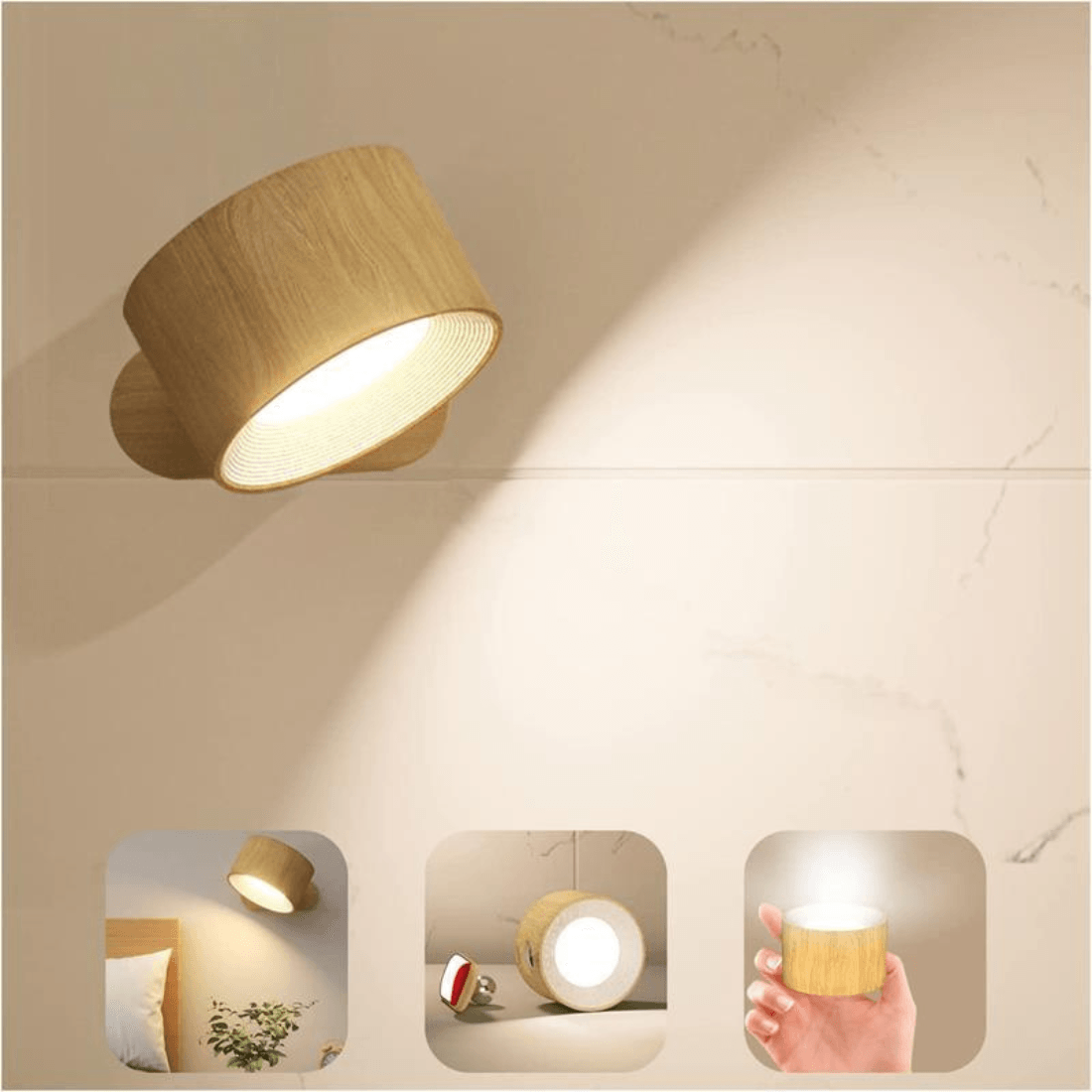 360° Adjustable Wireless Rechargeable Wall Light with USB Charging