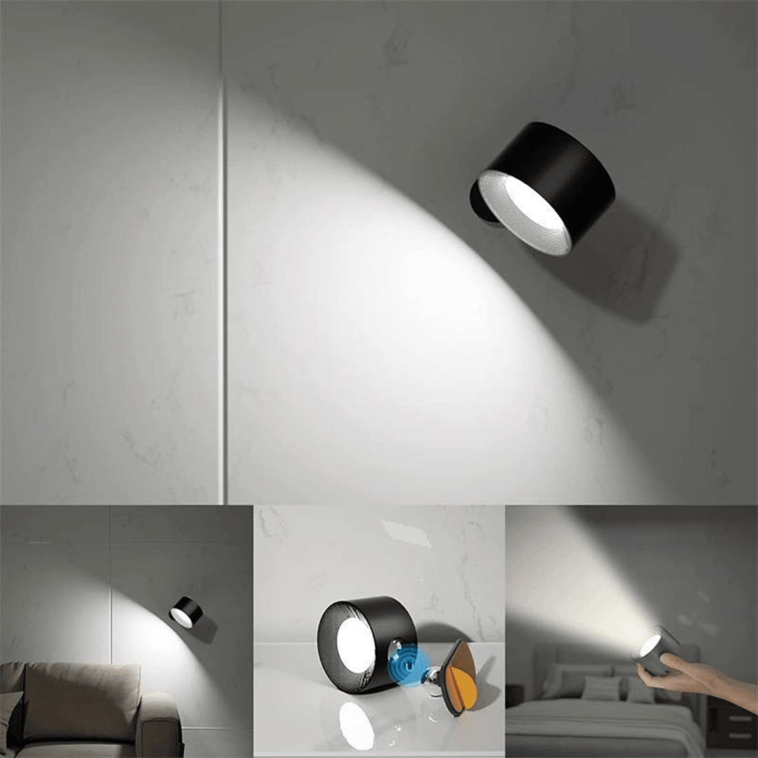 360° Adjustable Wireless Rechargeable Wall Light with USB Charging