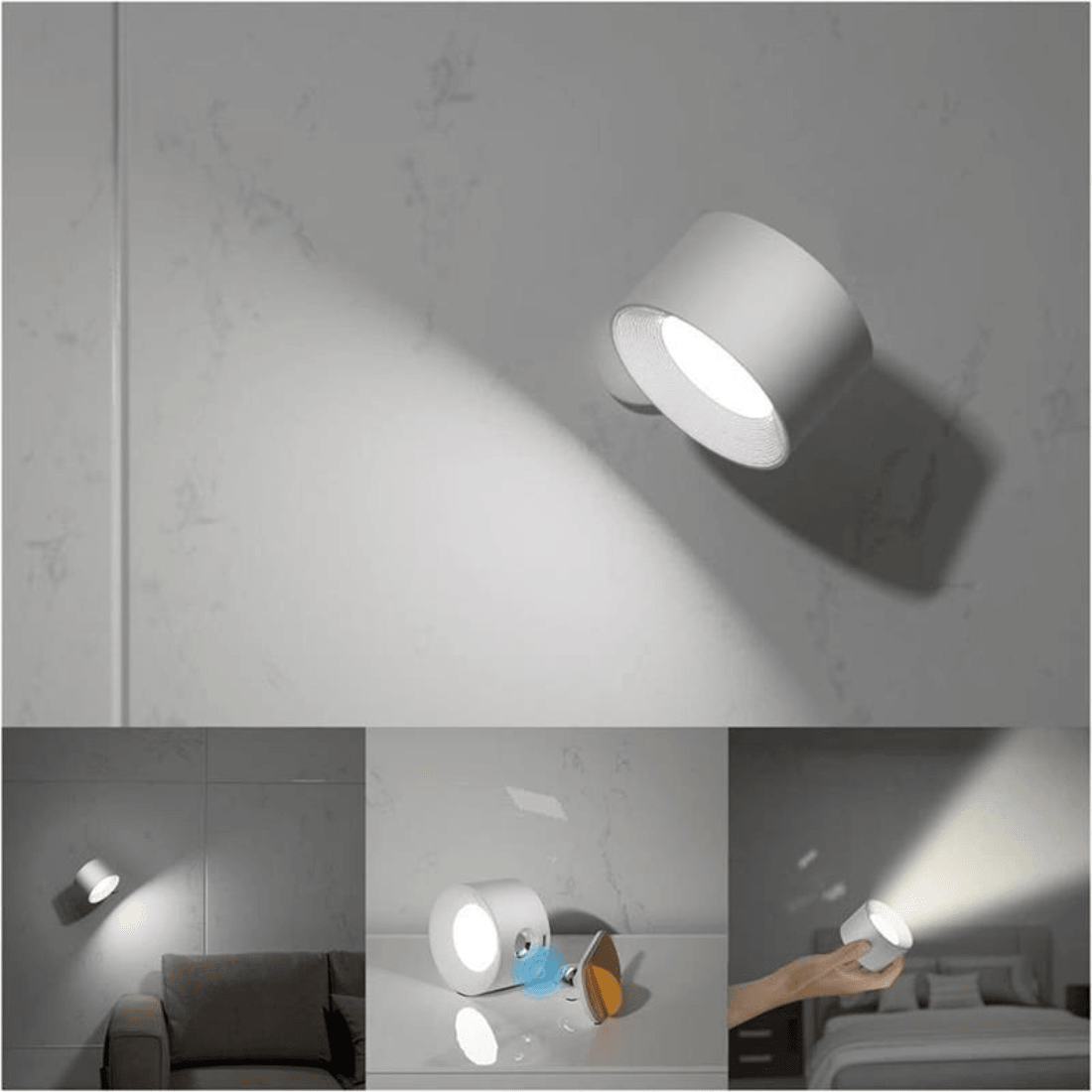 360° Adjustable Wireless Rechargeable Wall Light with USB Charging