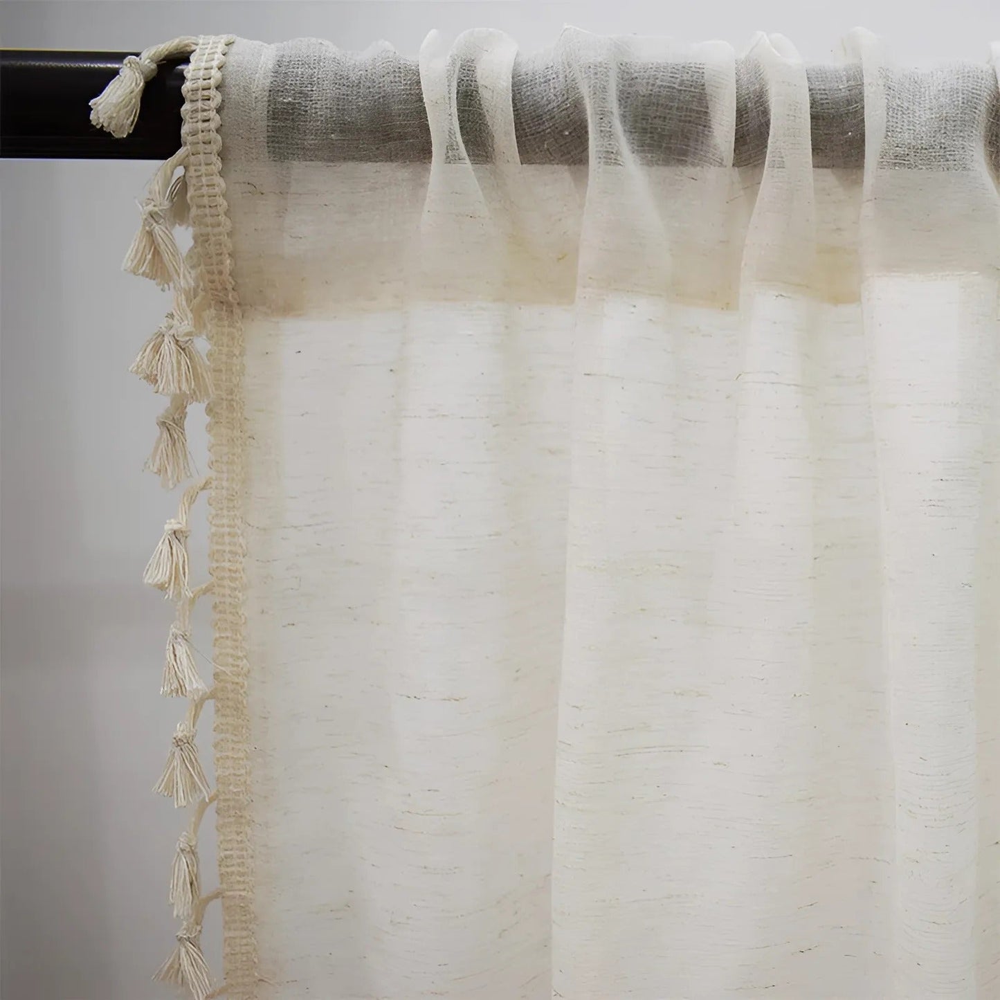 Boho Cotton-Linen Semi-Sheer Curtains with Tassels