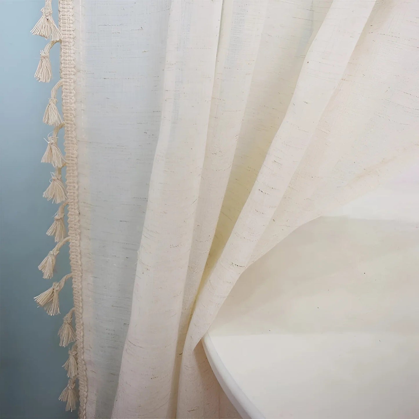 Boho Cotton-Linen Semi-Sheer Curtains with Tassels