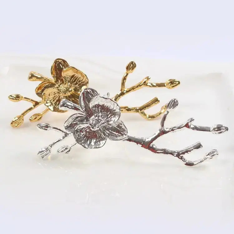 Gold or Silver Bird and Flower Napkin Rings - 4 Piece Set
