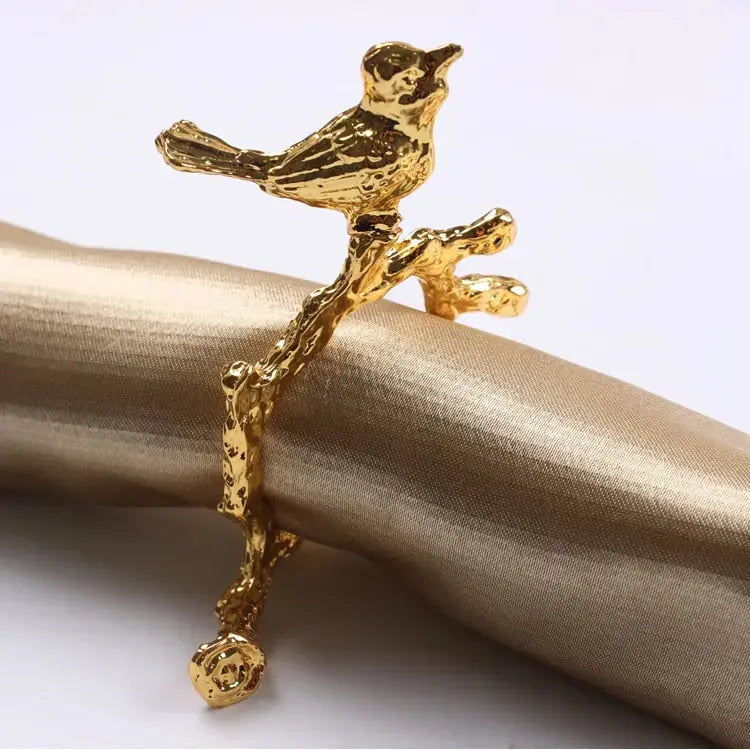 Gold or Silver Bird and Flower Napkin Rings - 4 Piece Set