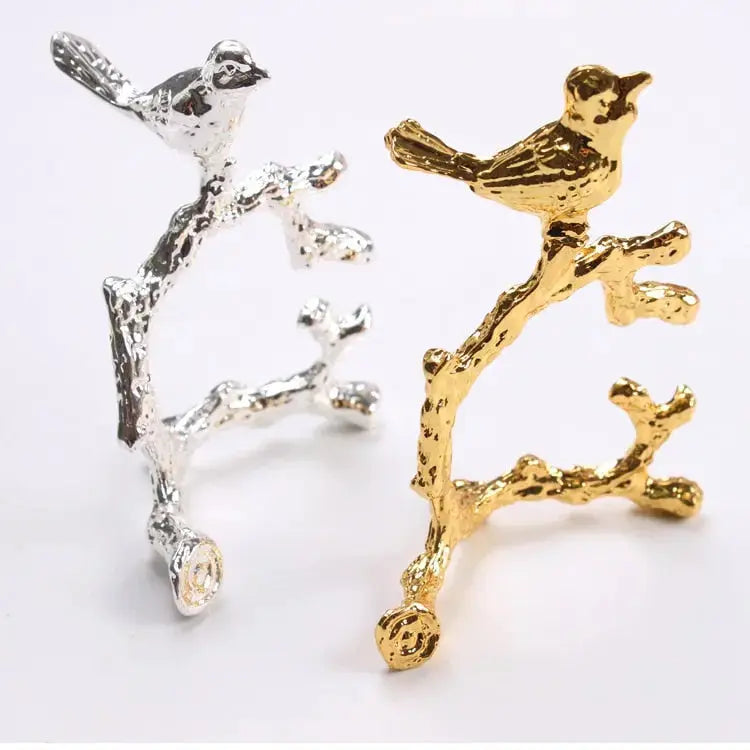 Gold or Silver Bird and Flower Napkin Rings - 4 Piece Set