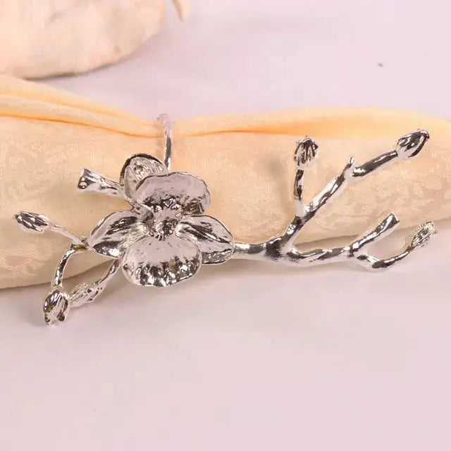 Gold or Silver Bird and Flower Napkin Rings - 4 Piece Set