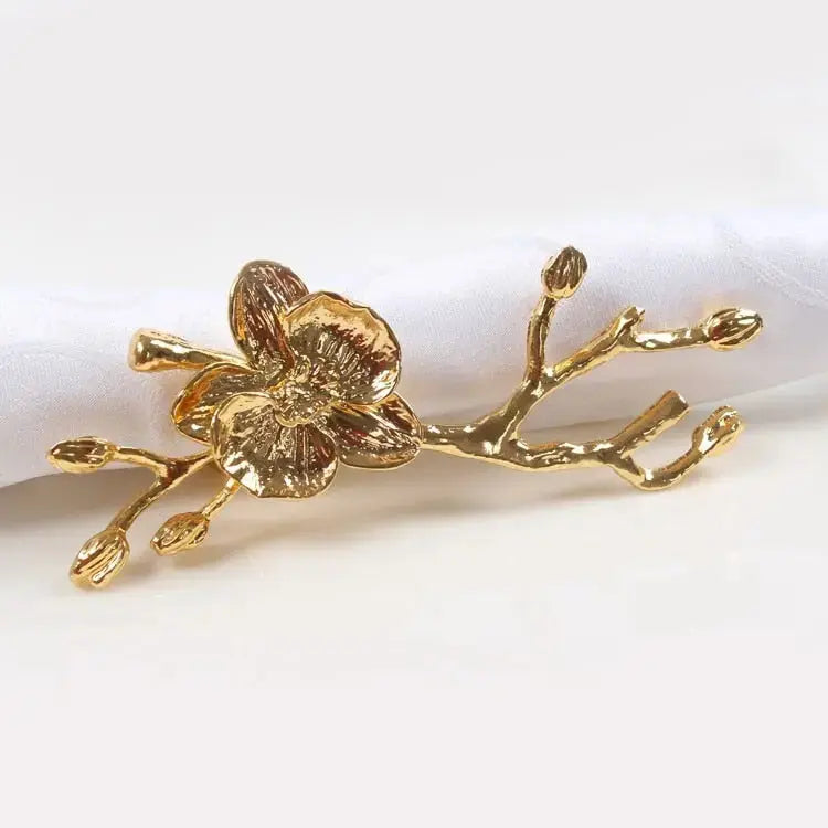 Gold or Silver Bird and Flower Napkin Rings - 4 Piece Set
