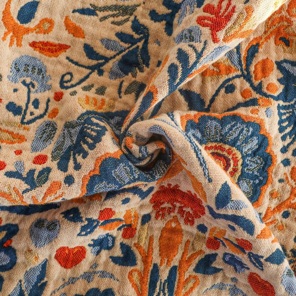 Bird Floral Cotton Throw Blanket
