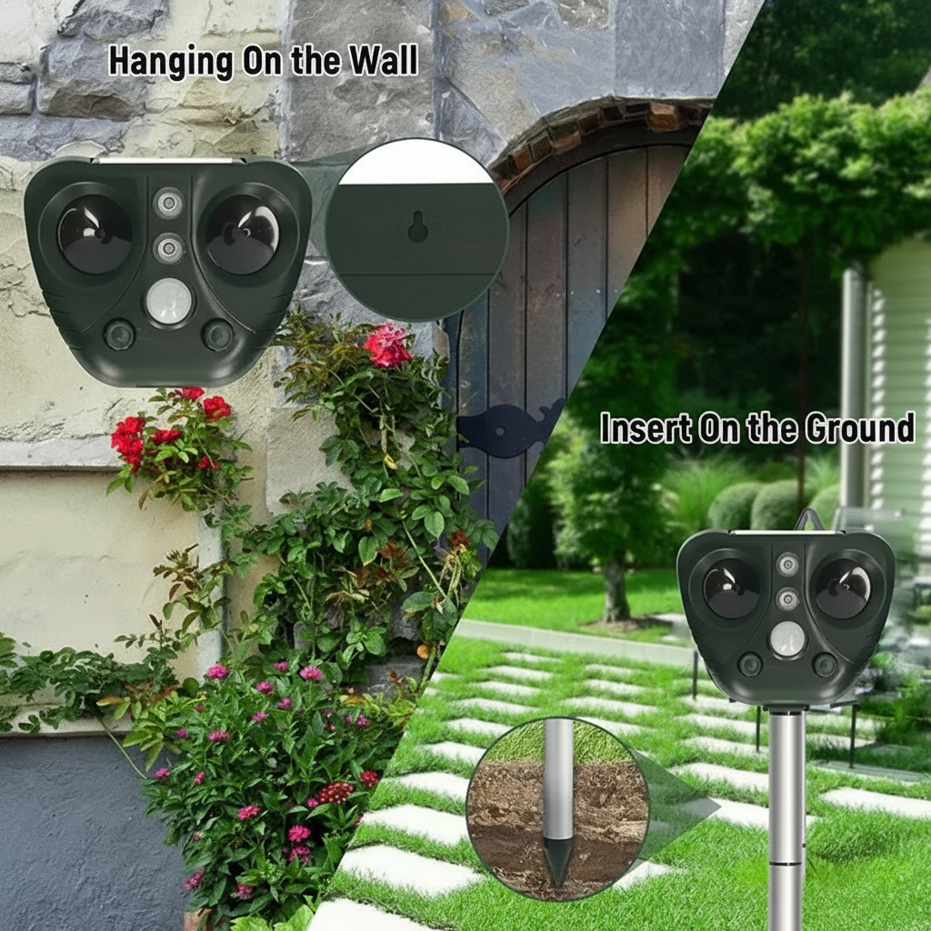 Solar Ultrasonic Bird Repeller with LED Lights for Outdoor Pest Control
