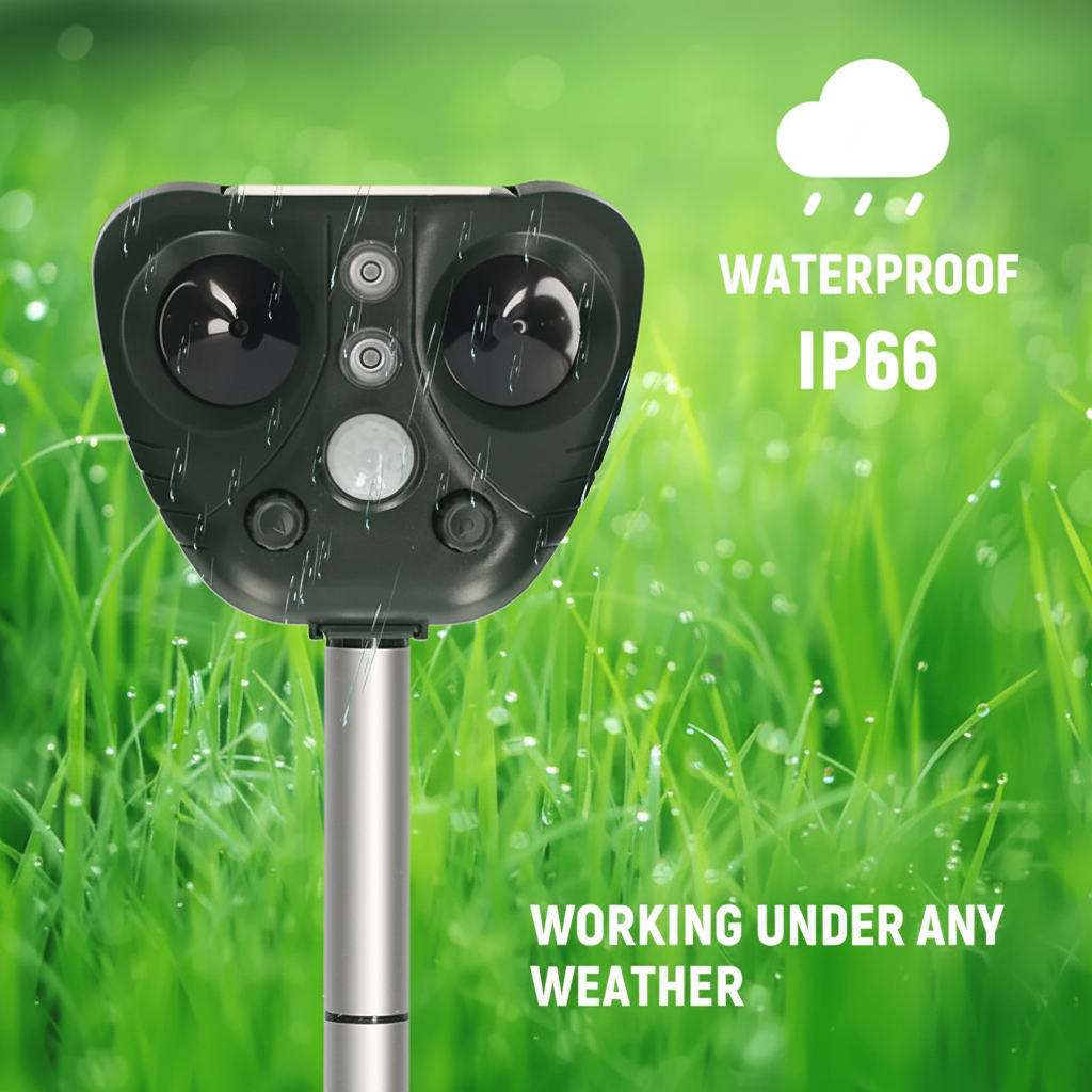 Solar Ultrasonic Bird Repeller with LED Lights for Outdoor Pest Control