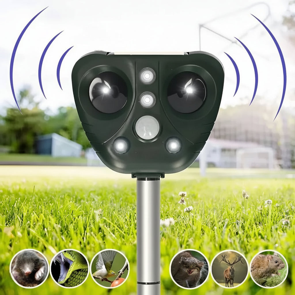 Solar Ultrasonic Bird Repeller with LED Lights for Outdoor Pest Control