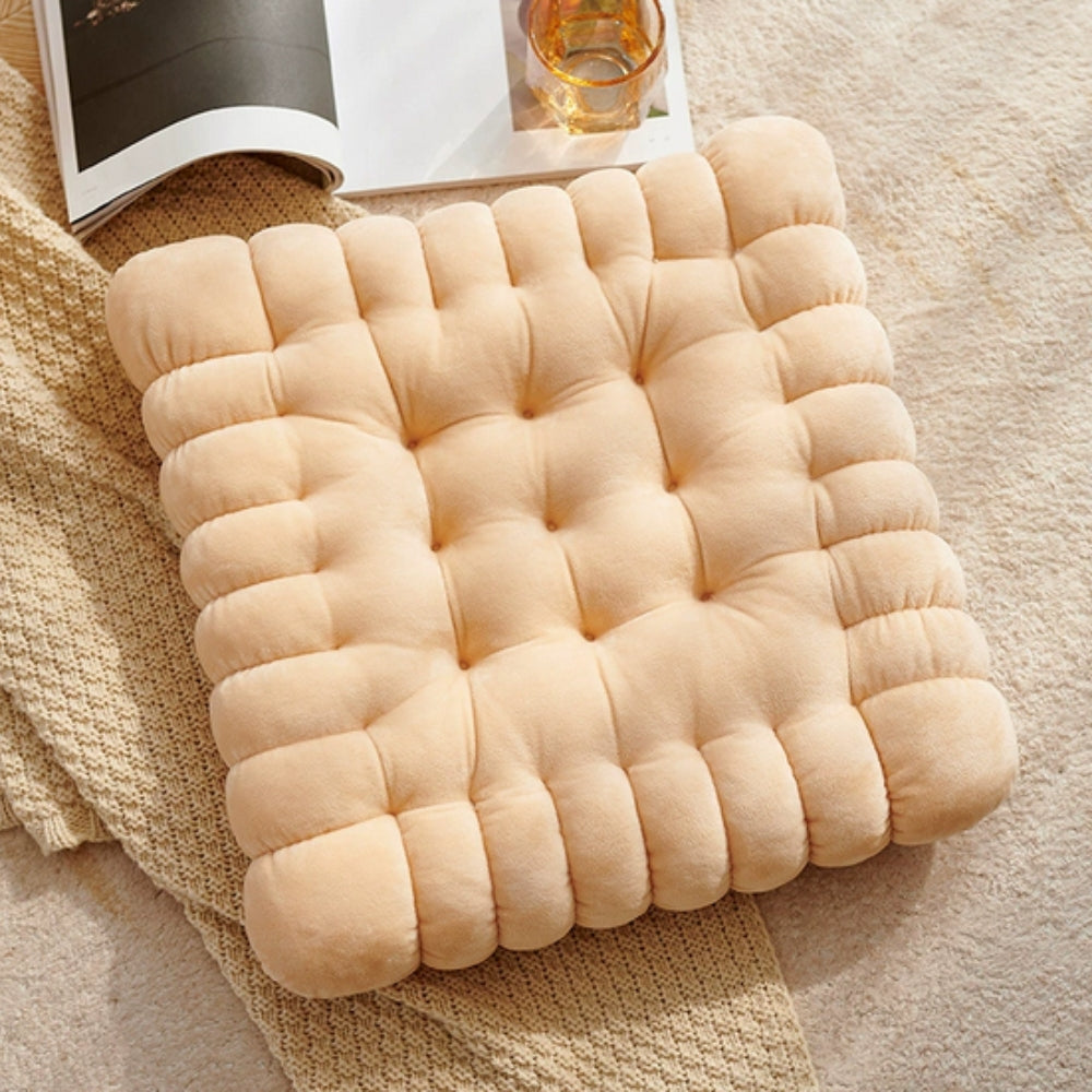 Biscuit-Shaped Plush Comfort Cushion