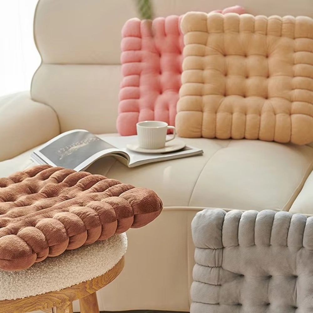 Biscuit-Shaped Plush Comfort Cushion