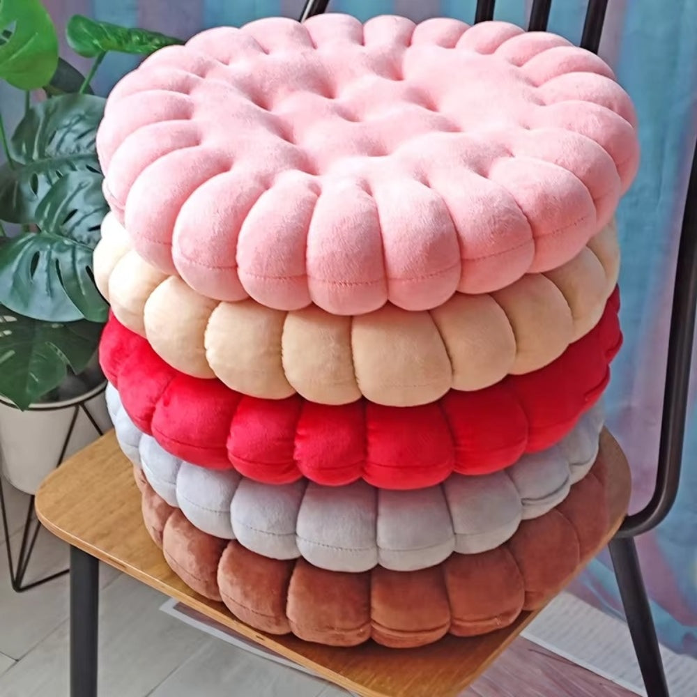 Biscuit-Shaped Plush Comfort Cushion