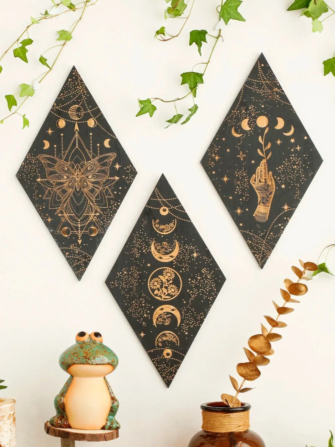 Black Wooden Moon Phases Wall Art Boho Decor