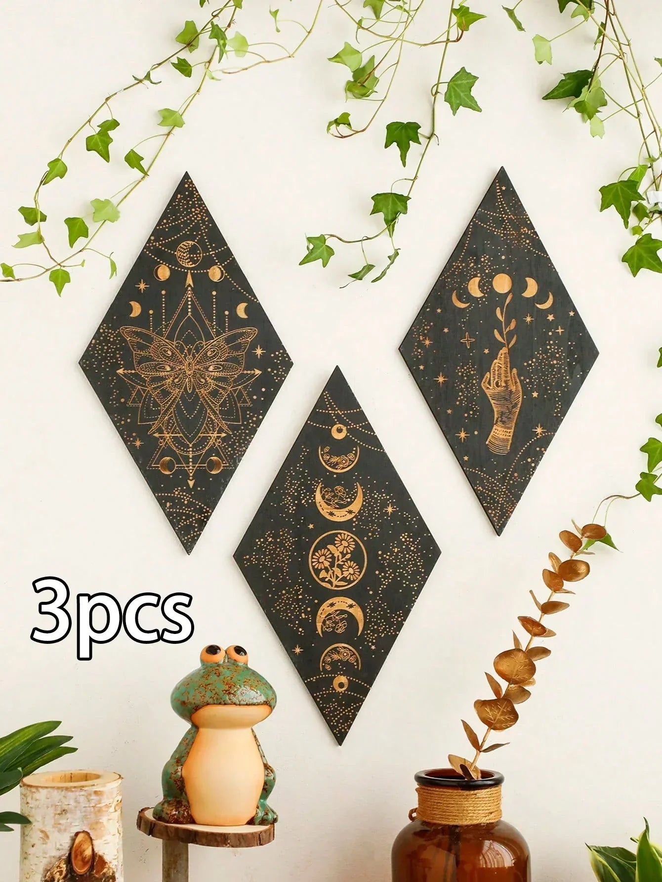 Black Wooden Moon Phases Wall Art Boho Decor
