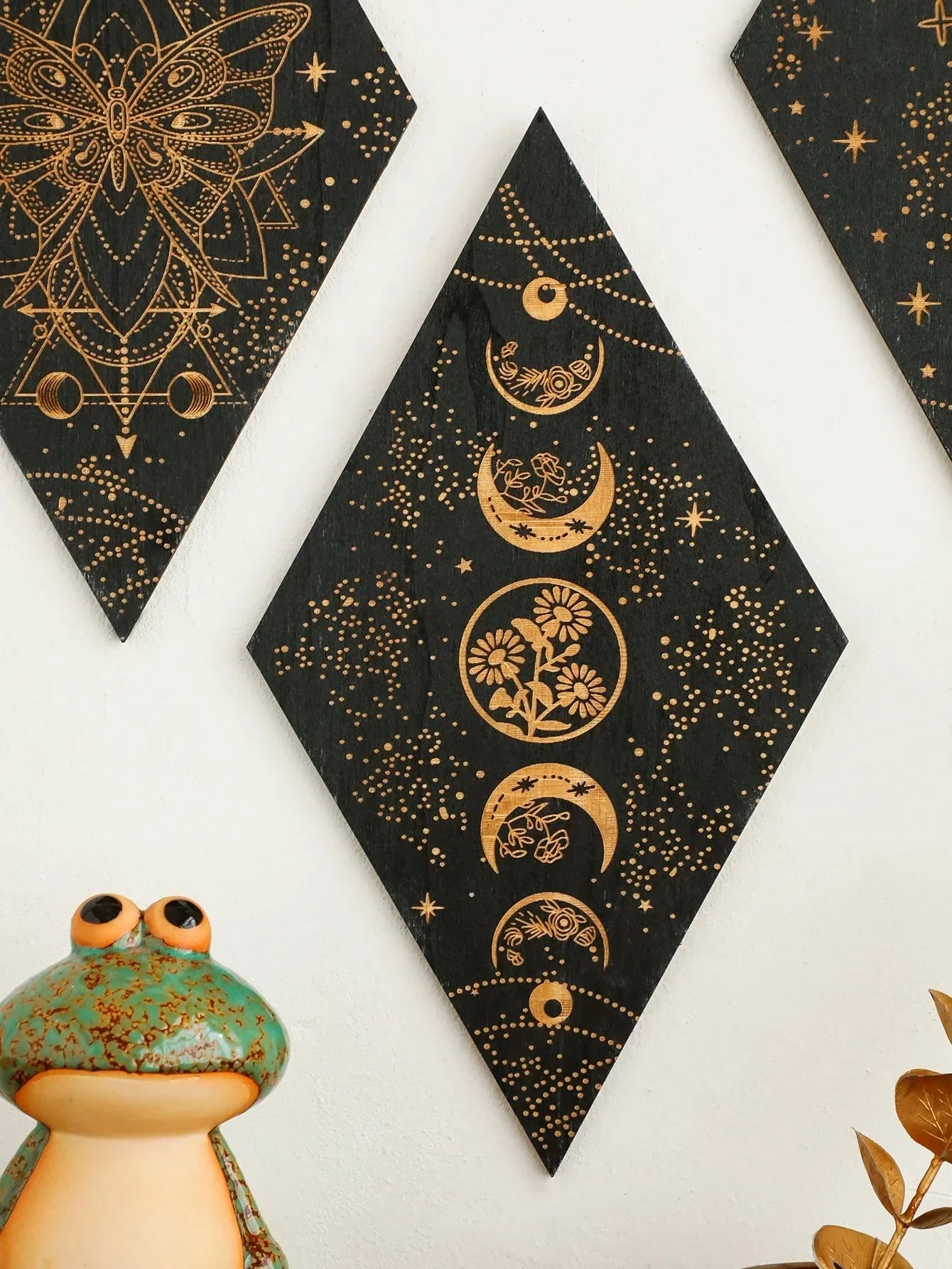 Black Wooden Moon Phases Wall Art Boho Decor