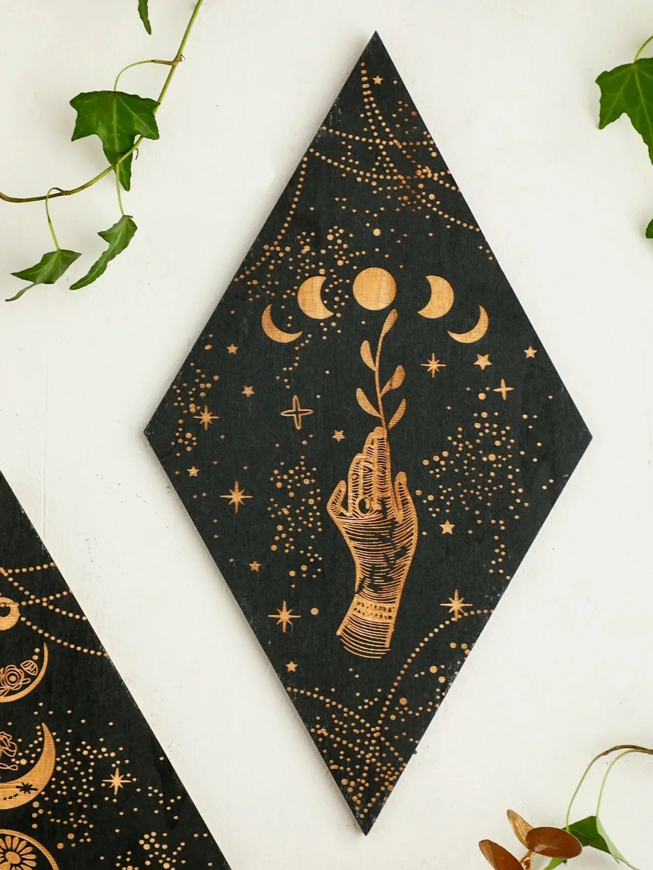 Black Wooden Moon Phases Wall Art Boho Decor