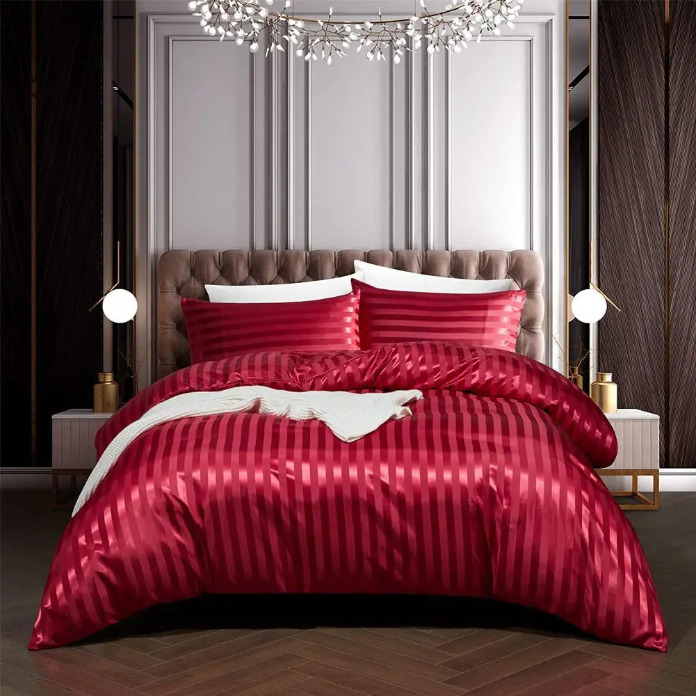 Satin Duvet Cover Set with Fitted Sheet and Pillowcases