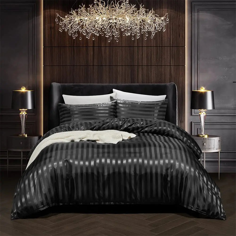 Black Satin Duvet Cover Set with Pillowcases
