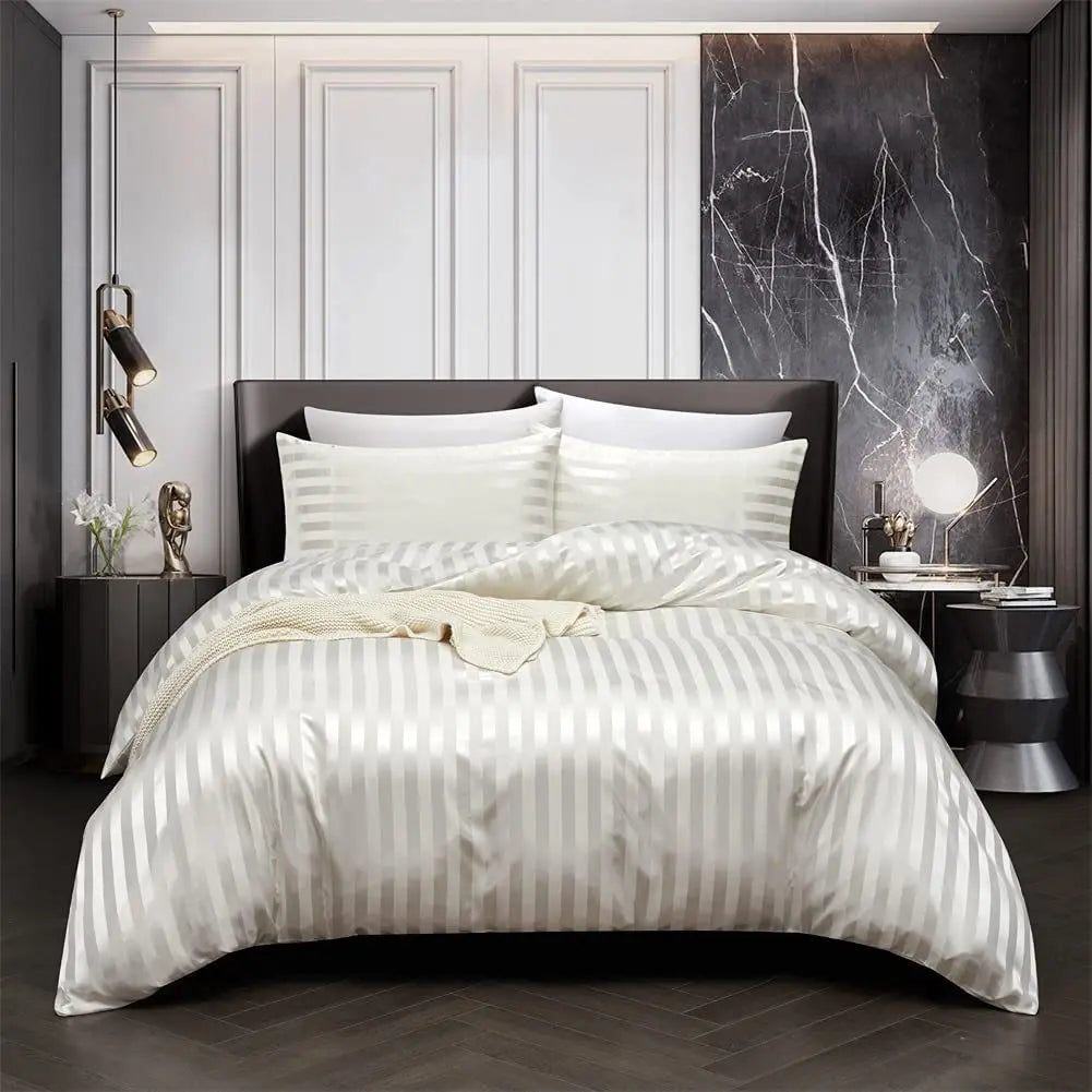 Satin Duvet Cover Set with Fitted Sheet and Pillowcases