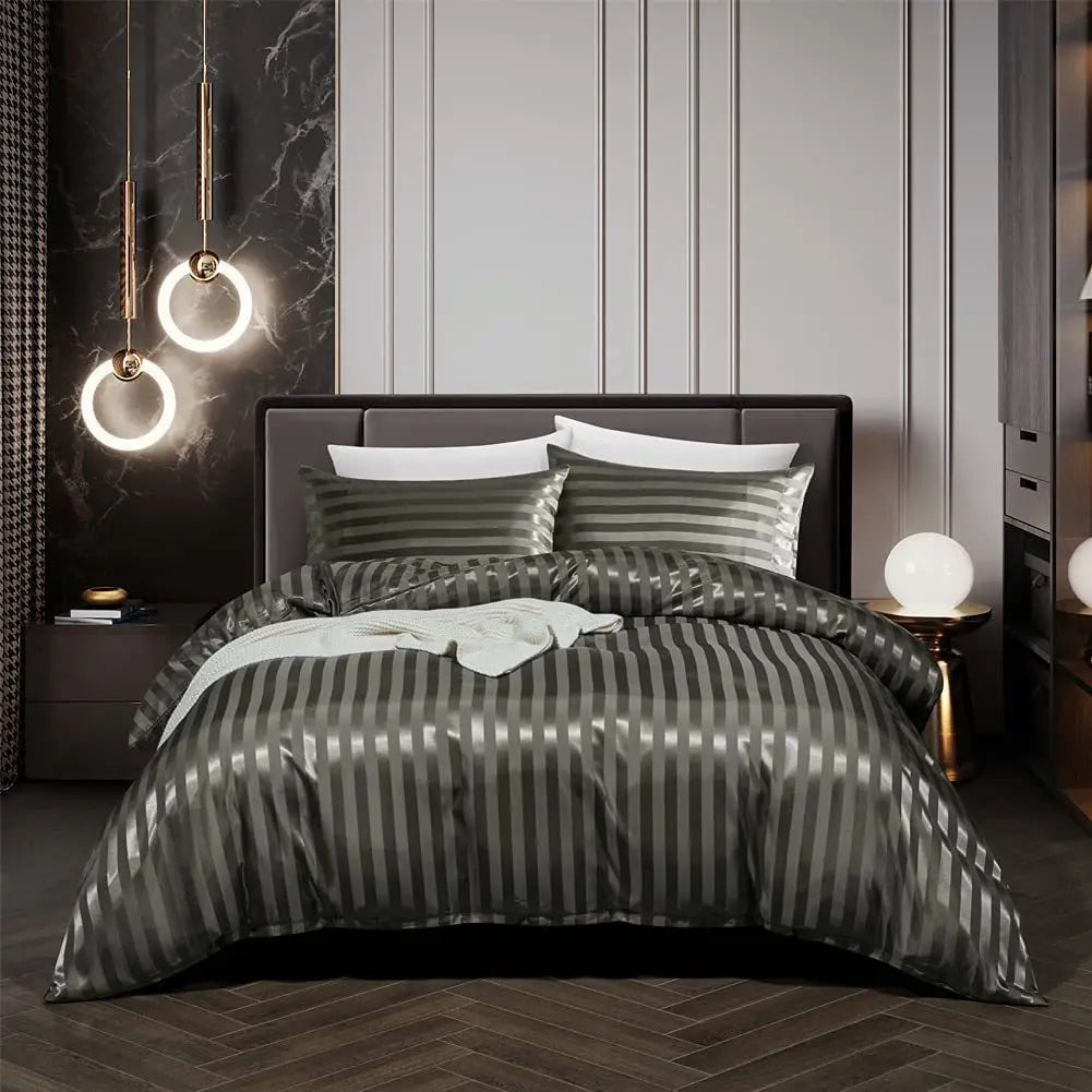 Black Satin Duvet Cover Set with Pillowcases