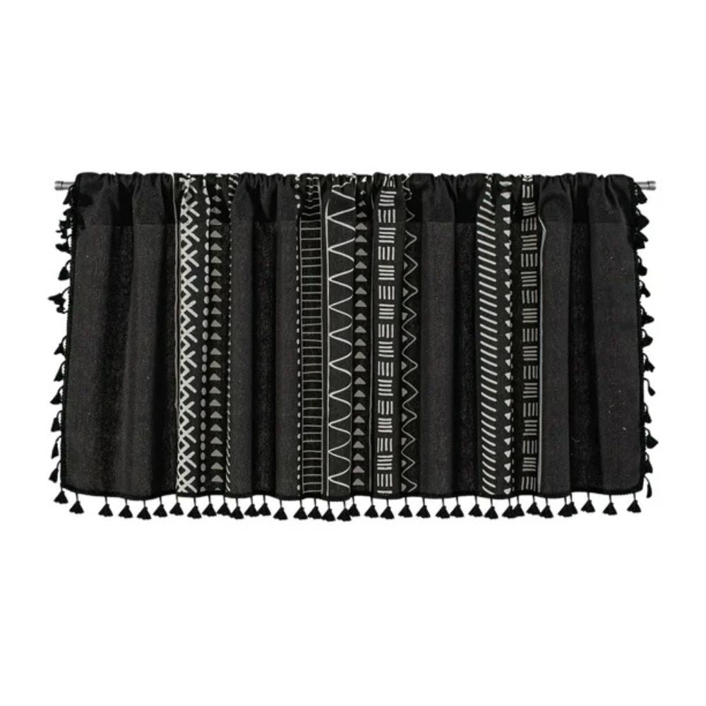 Tribal Print Black Cabinet Curtain with Tassels