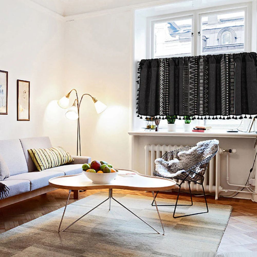 Tribal Print Black Cabinet Curtain with Tassels