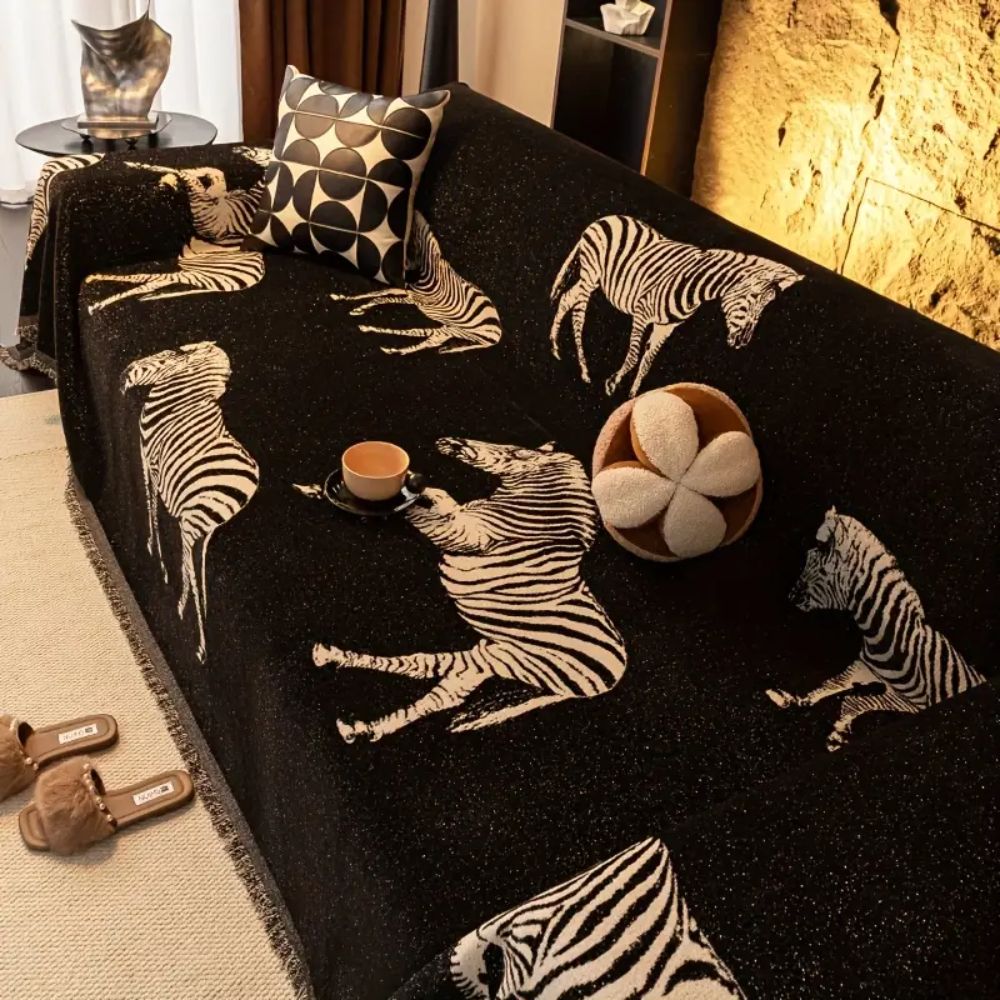 Black Zebra Print Microfiber Sofa Cover