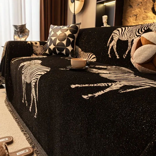 Black Zebra Print Microfiber Sofa Cover
