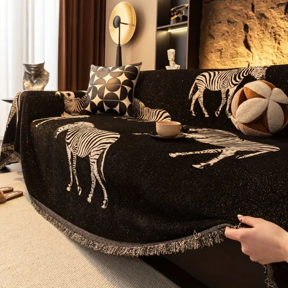 Black Stride Zebra Microfiber Sofa Cover