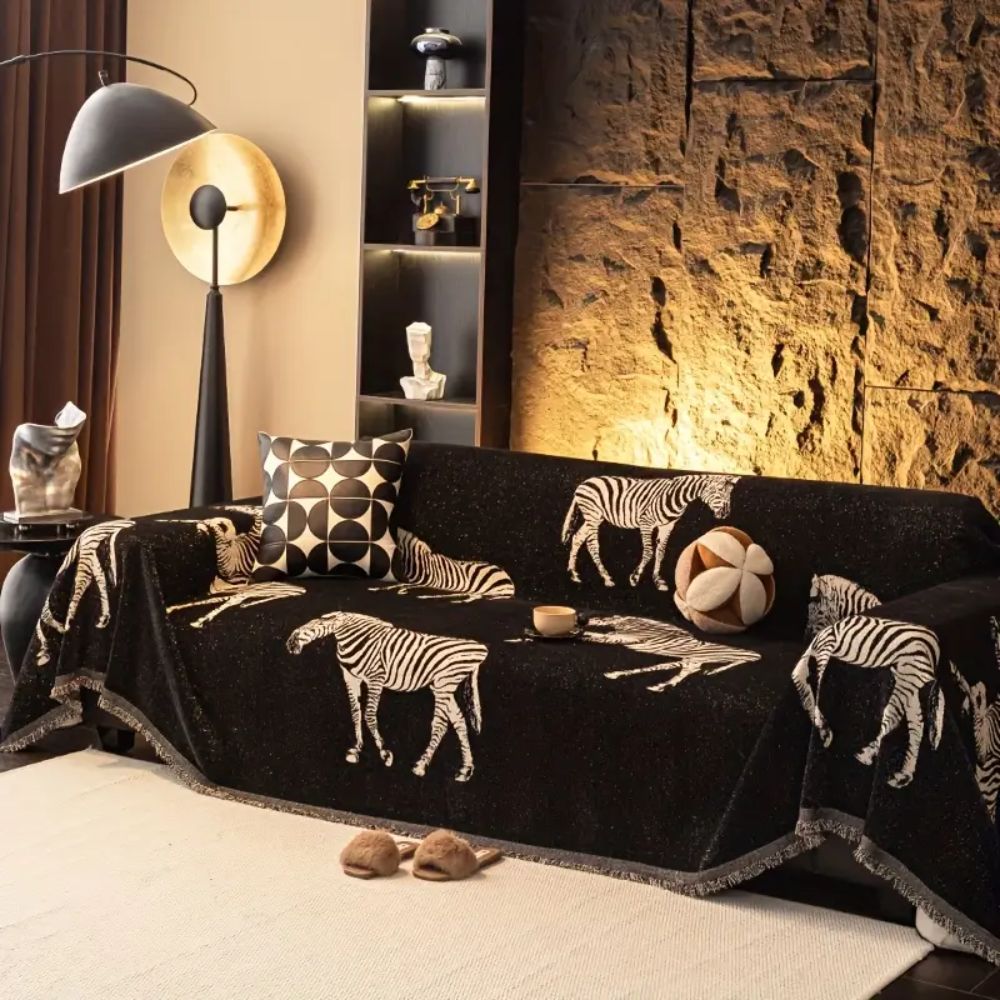 Black Stride Zebra Microfiber Sofa Cover