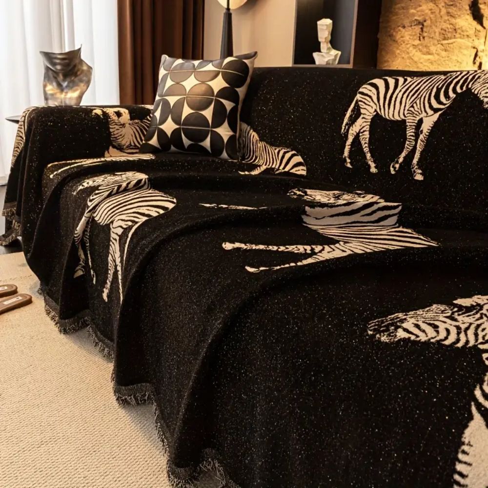 Black Zebra Print Microfiber Sofa Cover