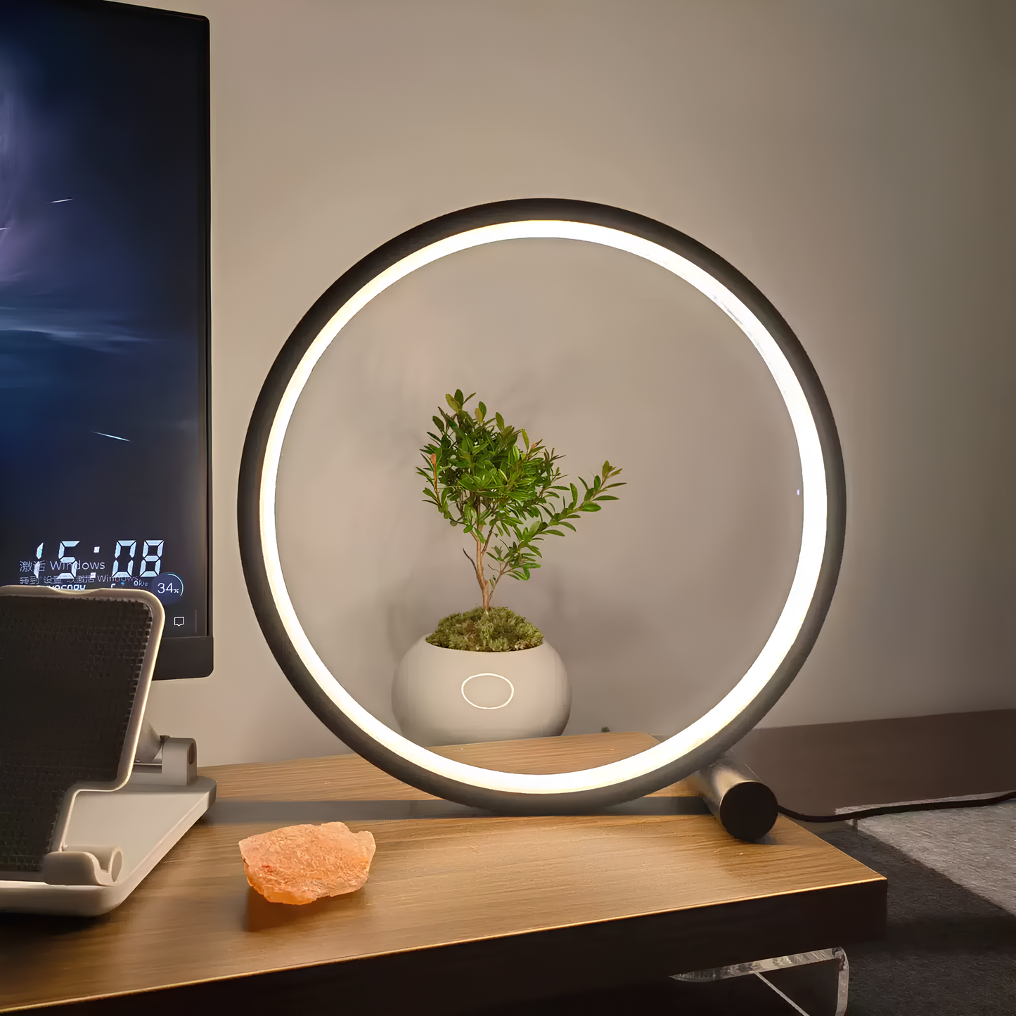 Dimmable LED Ring Table Lamp with Adjustable Brightness