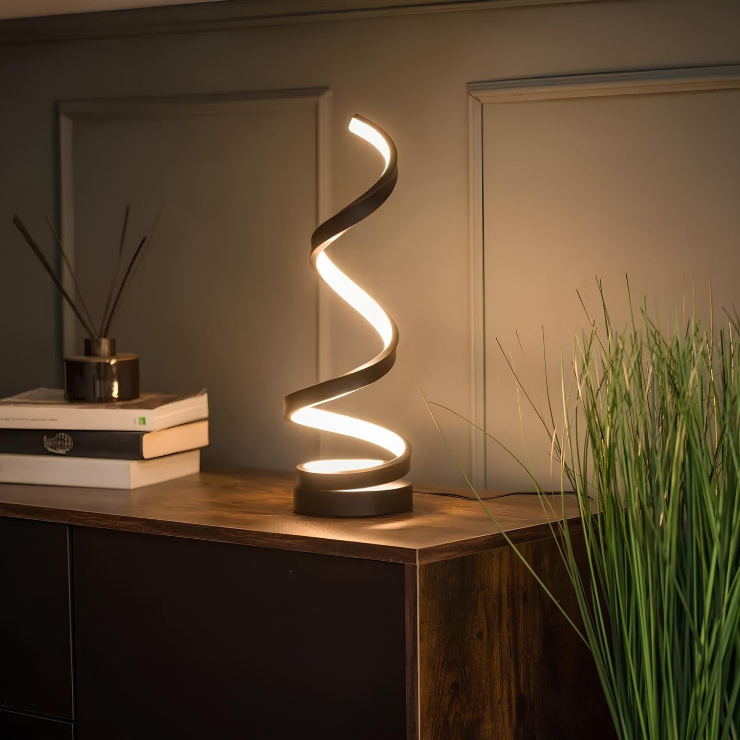LED Spiral Table Lamp with Adjustable Brightness and Color Temperature