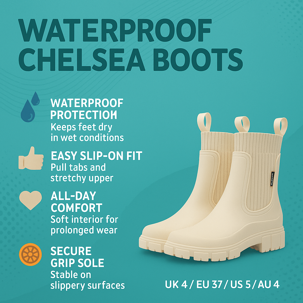 Women's Waterproof Ankle Chelsea Boots with Grip Sole