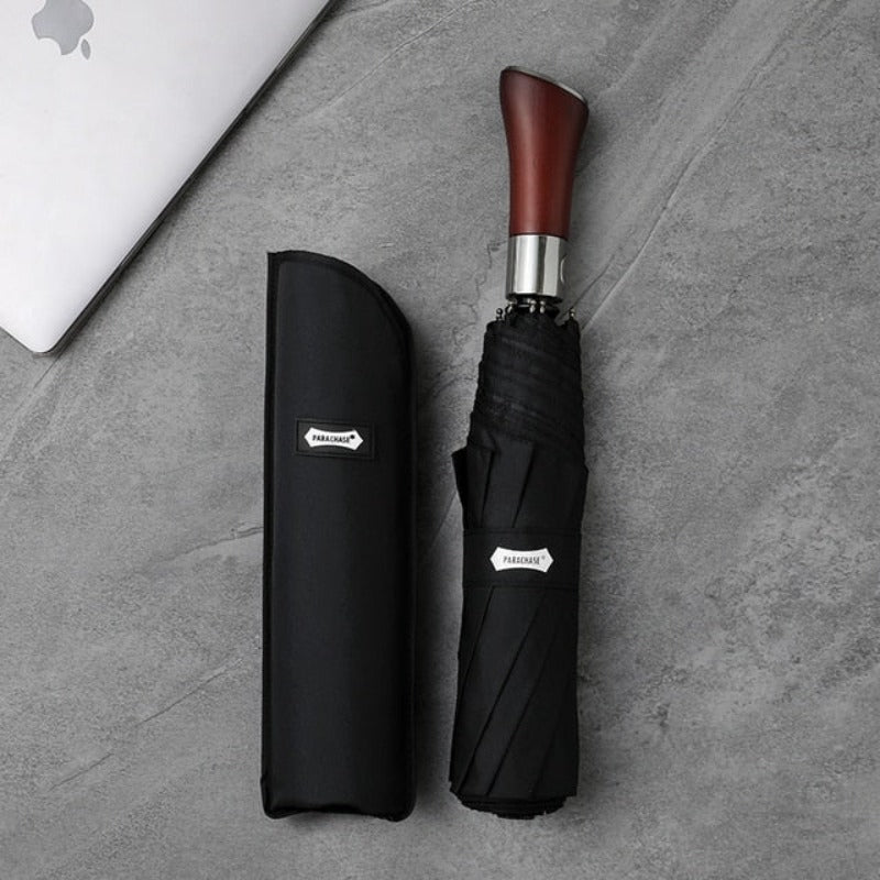 Auto-Open Umbrella with Wooden Handle in Classic Colors