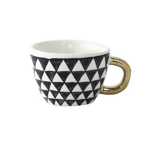 Geometric Ceramic Coffee Mug with Gold Handle