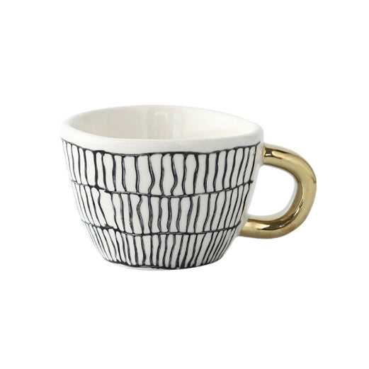 Geometric Ceramic Coffee Mug with Gold Handle