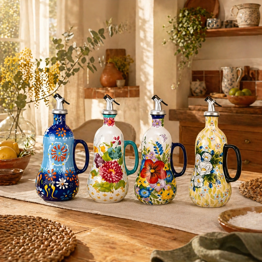 Hand-Painted Floral Ceramic Oil Dispenser