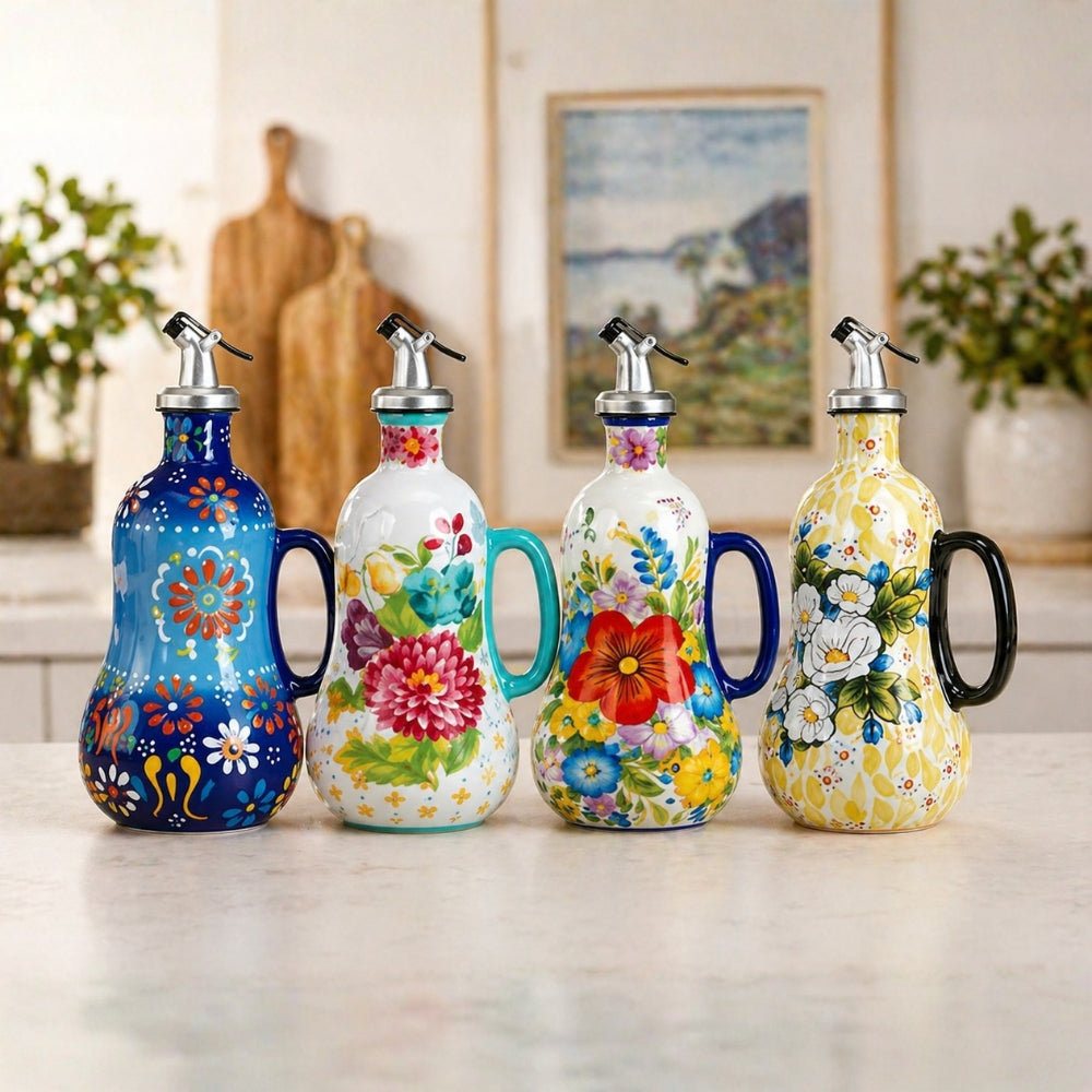 Hand-Painted Floral Ceramic Oil Dispenser