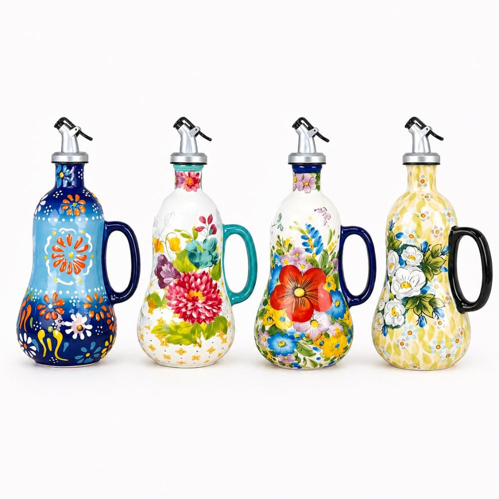 Hand-Painted Floral Ceramic Oil Dispenser