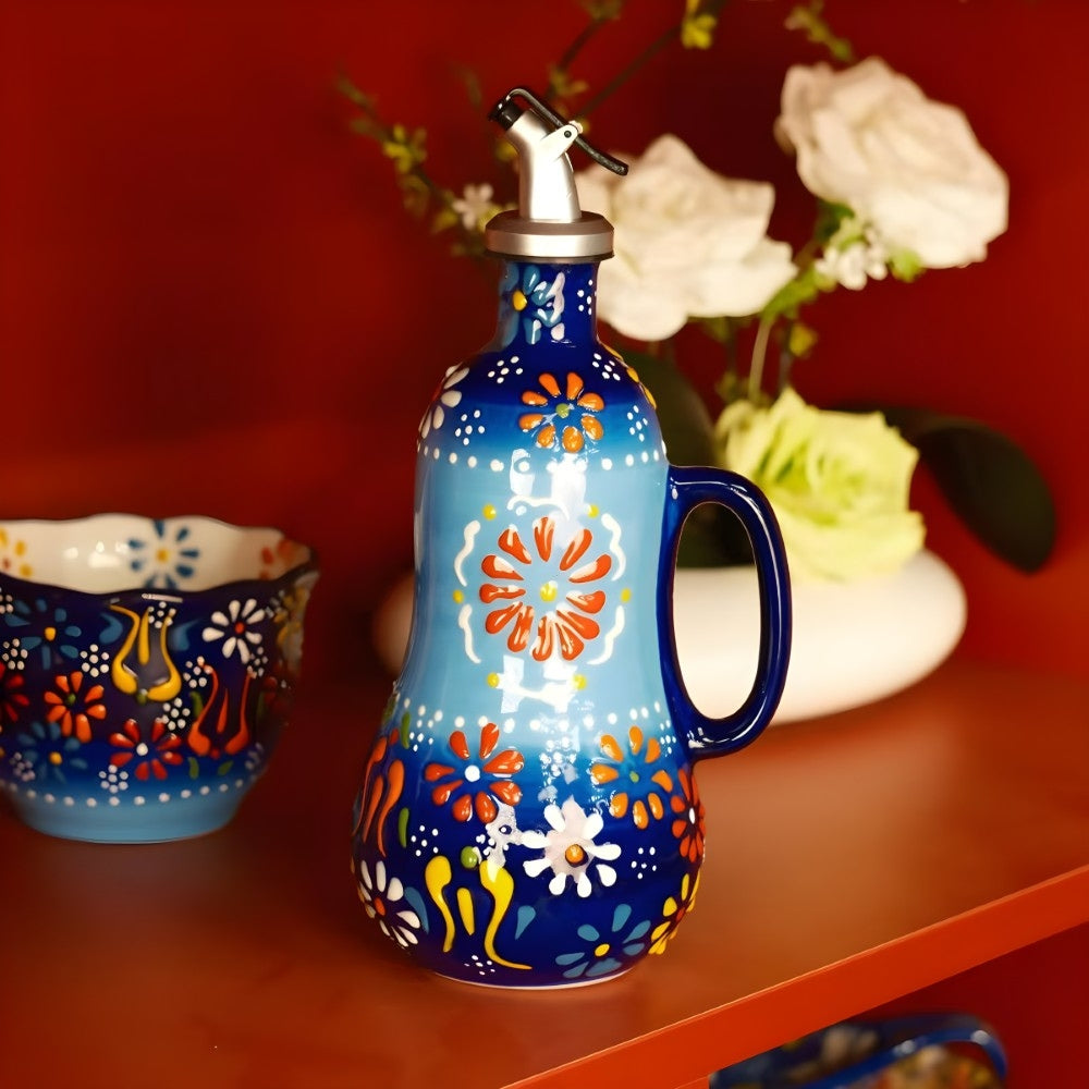 Hand-Painted Floral Ceramic Oil Dispenser
