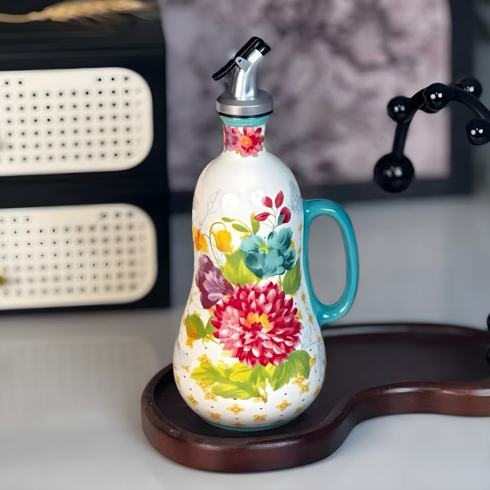 Hand-Painted Floral Ceramic Oil Dispenser