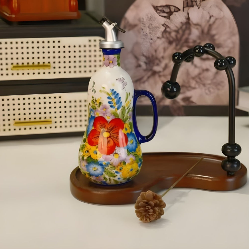 Hand-Painted Floral Ceramic Oil Dispenser